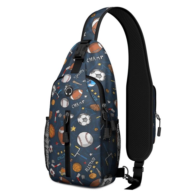 Football Baseball Basketball Sling Backpack, Sports Ball Pattern Daypack for Women Men Training and Play