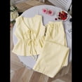 thumbnail image 3 of Conjunto de Dos Piezas de Verano para Mujer, con Estampado de Rayas, Sin Mangas, con Cordones, Camiseta Sin Mangas y Pantalones para Playa Amarillo M, 3 of 8