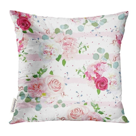 STOAG Small Romantic French Bouquets of Red and Pink Rose White Peony Camellia Hydrangea Blue Berries Throw Pillowcase Cushion Case Cover 16x16