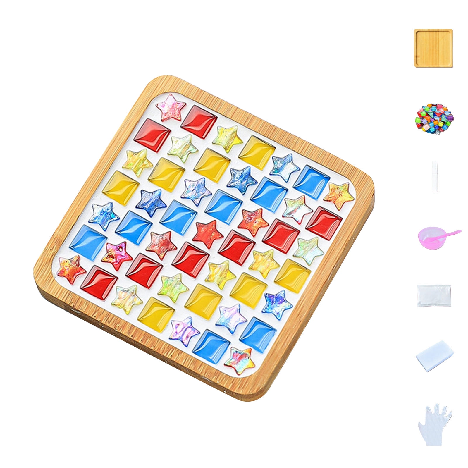 Weloille Crafts Mosaicss Tile Set Wooden Cup Mats Mixed Color Mosaicss Set Crafts Pack 6ml