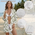 thumbnail image 4 of Renewold Swimsuit Coverup for Women Beach Cover Up Hawaii Button Down Shirt Long Sleeve Lightweight Resort Wear for Beach Vacation Seaside Beachwear, Minimal Tropical Hibiscus Leaf Print Green, XL, 4 of 7