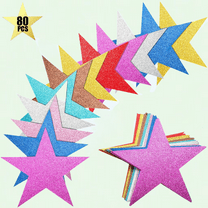 80 Pieces Glitter Star Cutouts, Rich Colors, 6 Inches Length, for Bulletin Board Classroom Wall Party Decoration Supply