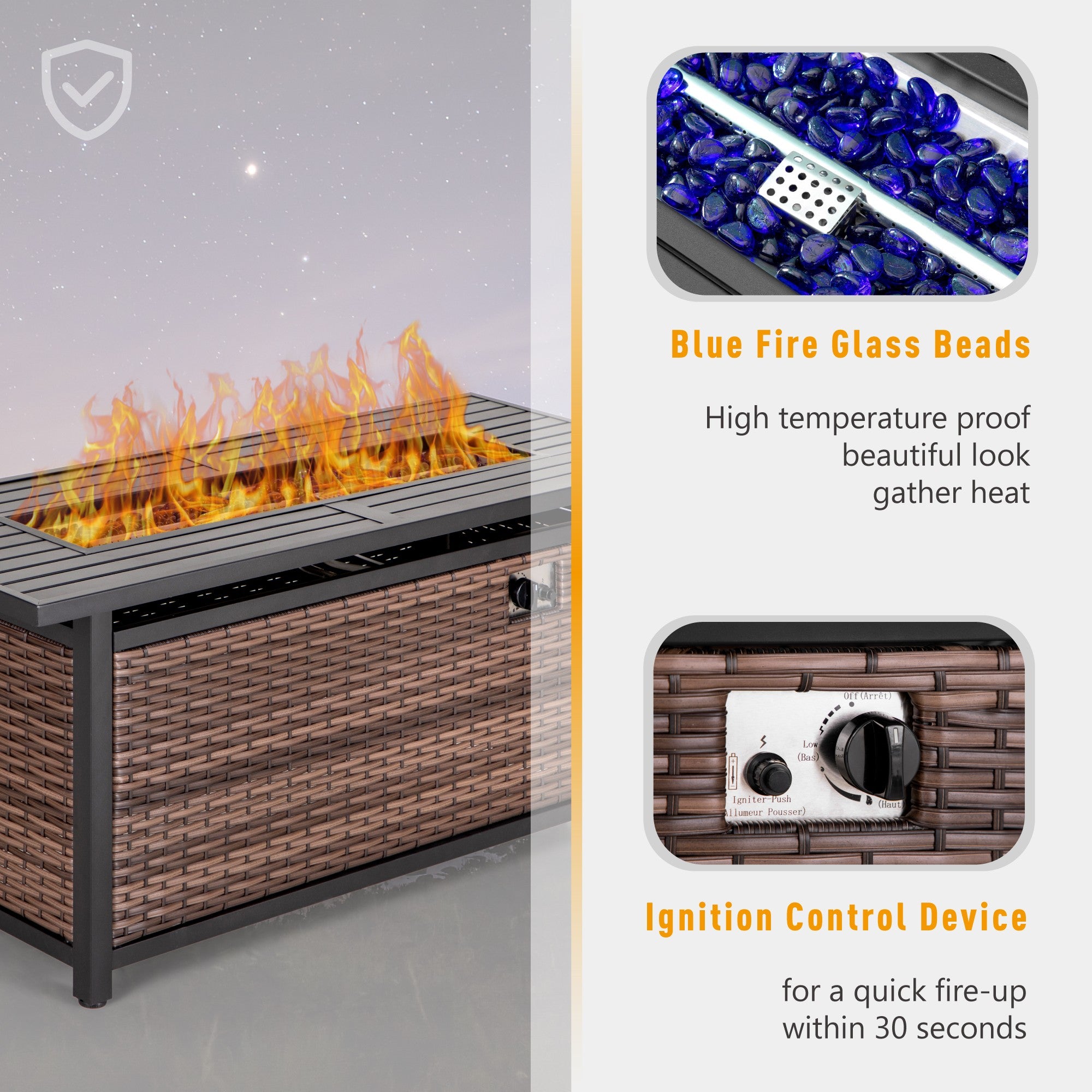 Sophia & William 56" Outdoor Propane Gas Fire Pit Table with Lid 50,000 BTU