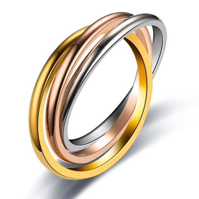 Anillo de tres anillos de acero inoxidable Dinheiro, anillo de acero de titanio apto para amantes.