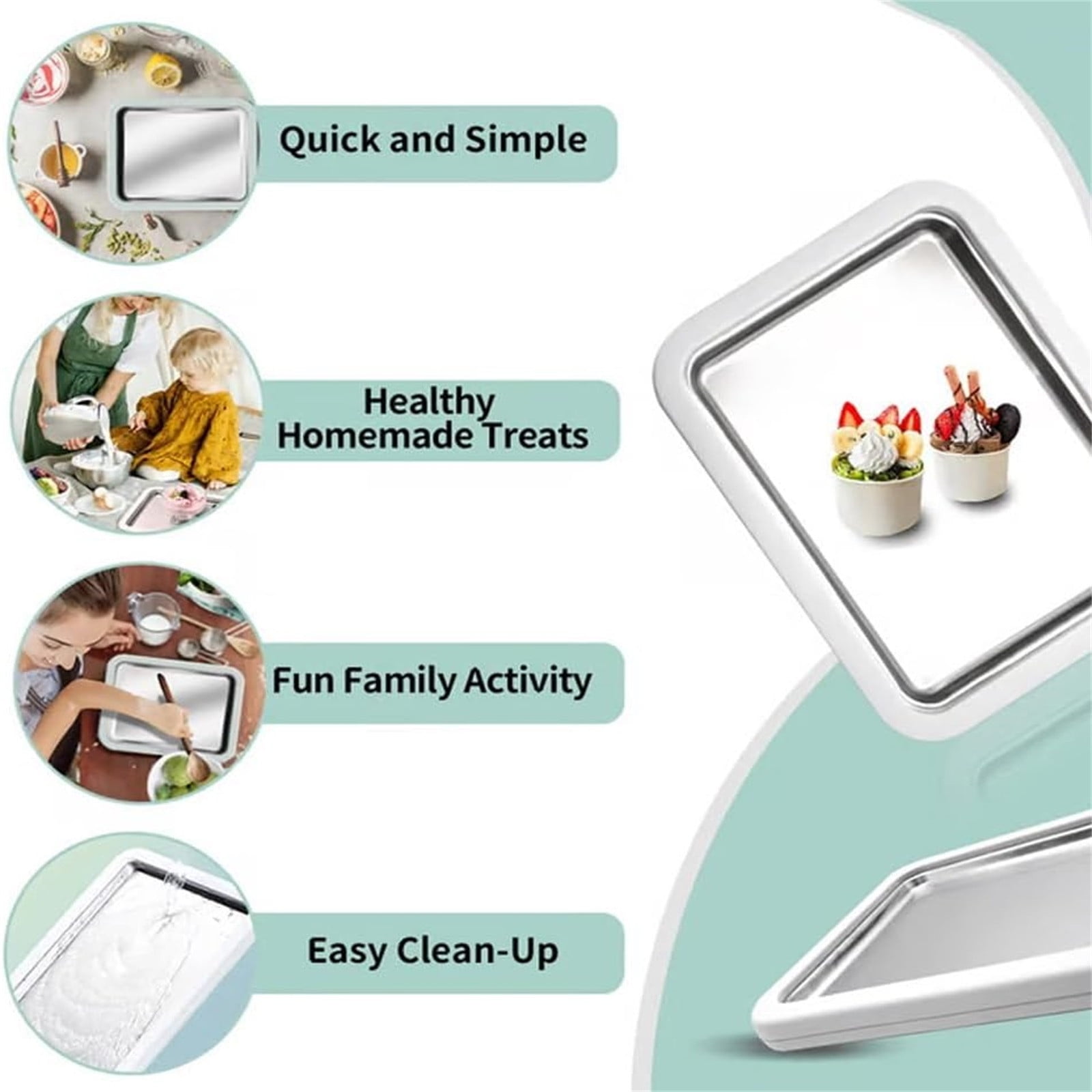 Rolled Ice Cream Maker Kit – Instant DIY Ice Cream Tray with 2 Scrapers, Stainless Steel Homemade Rolling Ice Cream Pan, No Electricity Needed, Family Fun Gift
