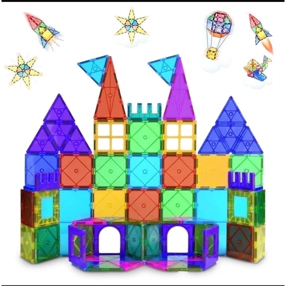 Magnetic Tiles 100 PCS with 1 Car – Educational Building Blocks by Smarty Play LLC