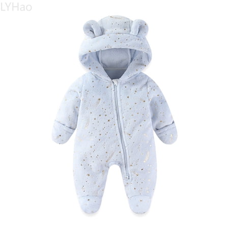 LYHao Winter Thermal Snowsuit For Baby Girls Insulated Jumpsuit With Hood Outdoor Warm Snow Wear Padded Romper Girls Outerwear Coats Sizes 6-9 Months