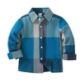 thumbnail image 2 of Boys Flannel Shirts Kids Long Sleeve Casual Plaid Shirt Cotton Checked Button Down Tops Blue 1-2 Years, 2 of 7