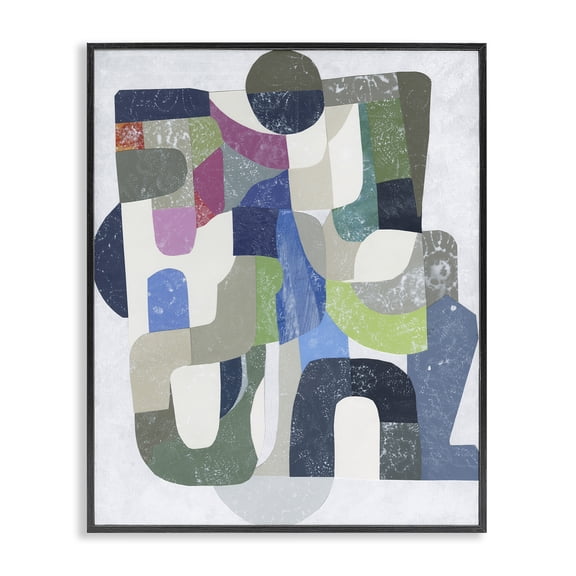 Stupell Industries Retro Geometrics on Grey Geometric Painting Black Framed Art Print Wall Art, 11 x 14