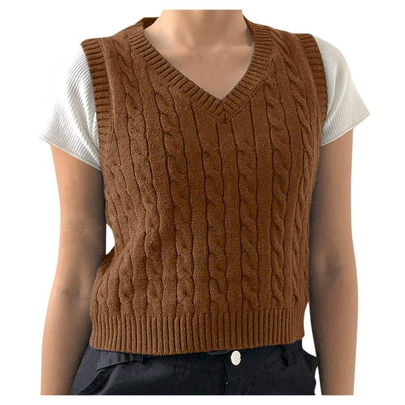 Womens Sweater Vest Sleeveless Womens knitted V-neck vest sleeveless top pullover uniform cropped sweater