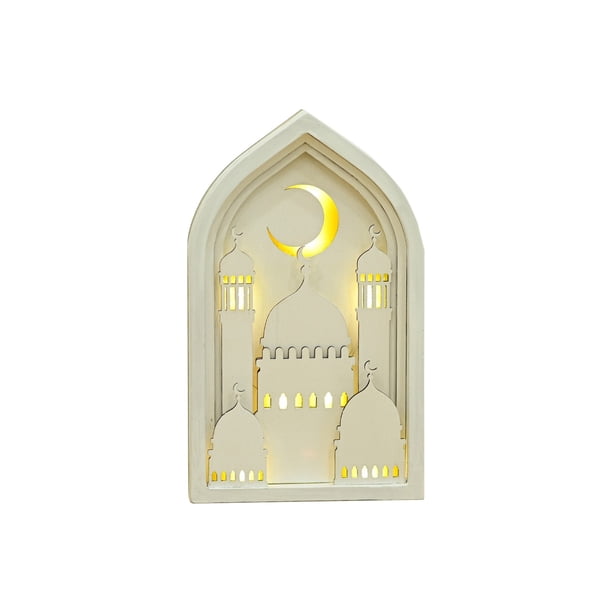 Iluminado Eid Madera Castillos Ornamento Madera Arte Colgando Decoración para Ramadanes Musulmanes Islámicos Festival Llevó la Iluminación