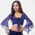 thumbnail image 2 of IUJSOY Wrap Bell Long Sleeve for Women Floral Lace Tie Front Crop Cardigan Belly Dance, 2 of 7