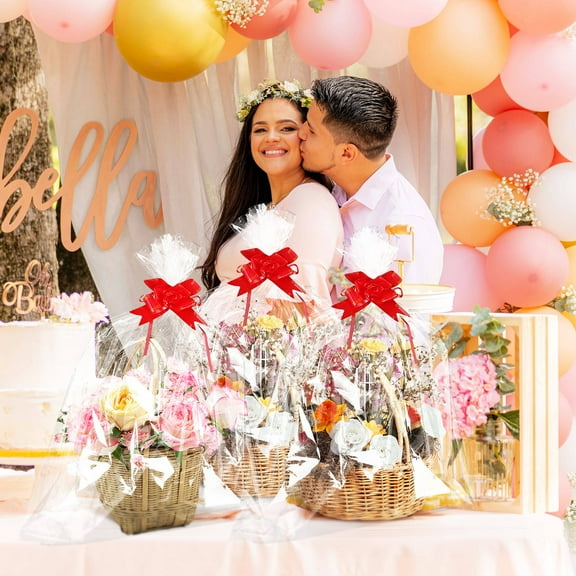 LIFKOME 5 Pcs Clear Cellophane Bags With Bows Gift Basket Wrapping Bags Basket Cellophane Bags Large Plastic Bags For Holiday Wrapping