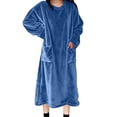 thumbnail image 4 of BLTIBY Womens Winter Fuzzy Robes Round Neck Nightgown Pullover Nightwear Fleece Cozy Warm Loungewear Sleep Dress with Pockets Navy XXL, 4 of 7