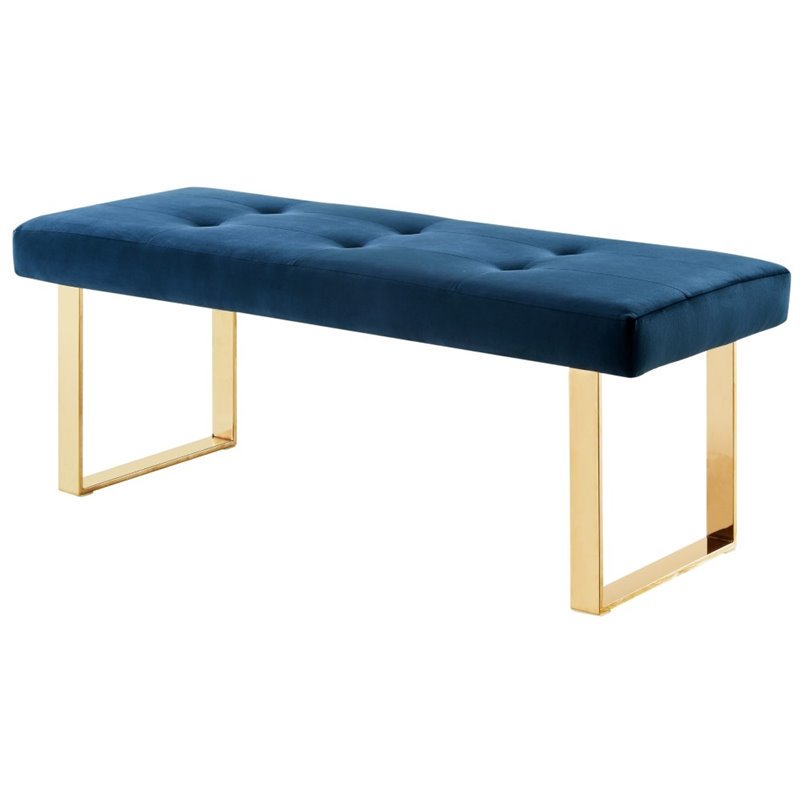 Posh Living Myles Tufted Velvet Bench with Stainless Steel Legs in Blue