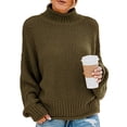 thumbnail image 3 of PrettyGuide Women's Turtleneck Sweater Batwing Sleeve Oversized Knit Tops Loose Chunky Pullover S ArmyGreen, 3 of 7