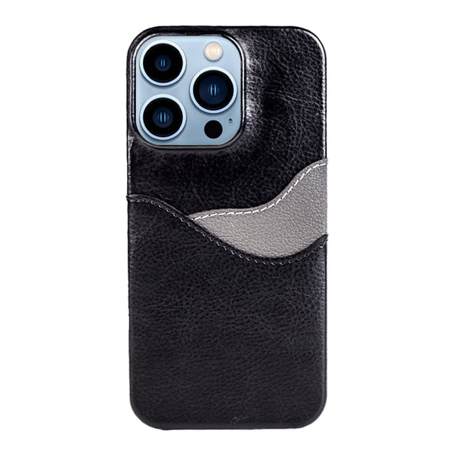 Desiderio Funda de piel para teléfono móvil Apple, con soporte y ranura para tarjetas de doble capa, negro