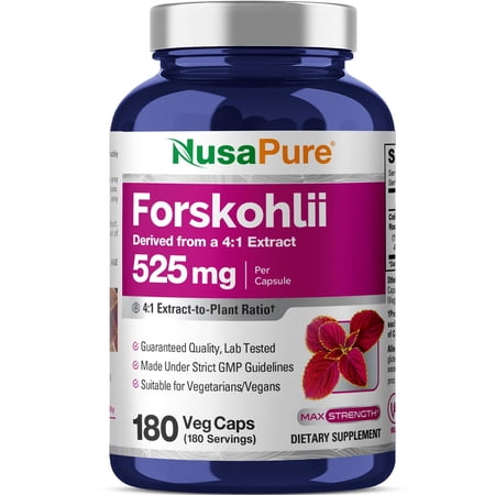 NusaPure Forskohlii Capsules, 525 mg, 180 Veg Capsules (Non-GMO, Vegan)