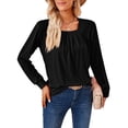 thumbnail image 2 of Women'S Long Sleeve Tops Dressy Casual Square Neck Pleated Work Blouse Fall Trendy Tunic Flowy Chiffon Shirts Black XXL, 2 of 9