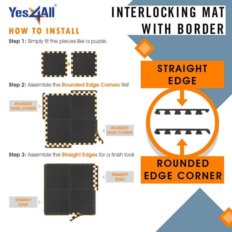 Yes4all Interlocking Exercise Foam Mats with Border – Interlocking Floor Mats for Gym Equipment – Eva Interlocking Floor Tiles