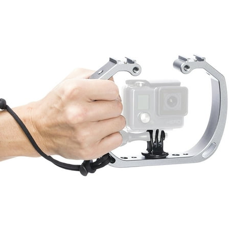Image of Movo Gb-u70 Underwater Diving Rig With Cold Shoe Mounts & Wrist Strap For Gopro Hero. Hero3 Hero4 Hero5 Hero6 And Other Waterproof Action Cams