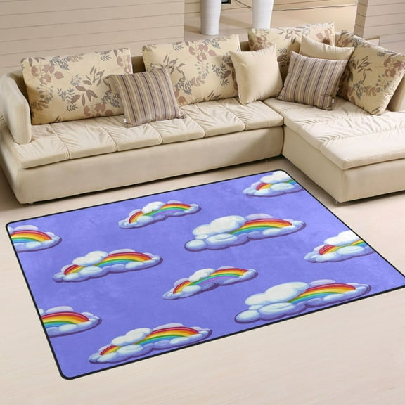 Rainbow Clouds Pattern Soft Polyester Area Rug 31''x20'', Non Slip, Memory Foam, Water Absorbent
