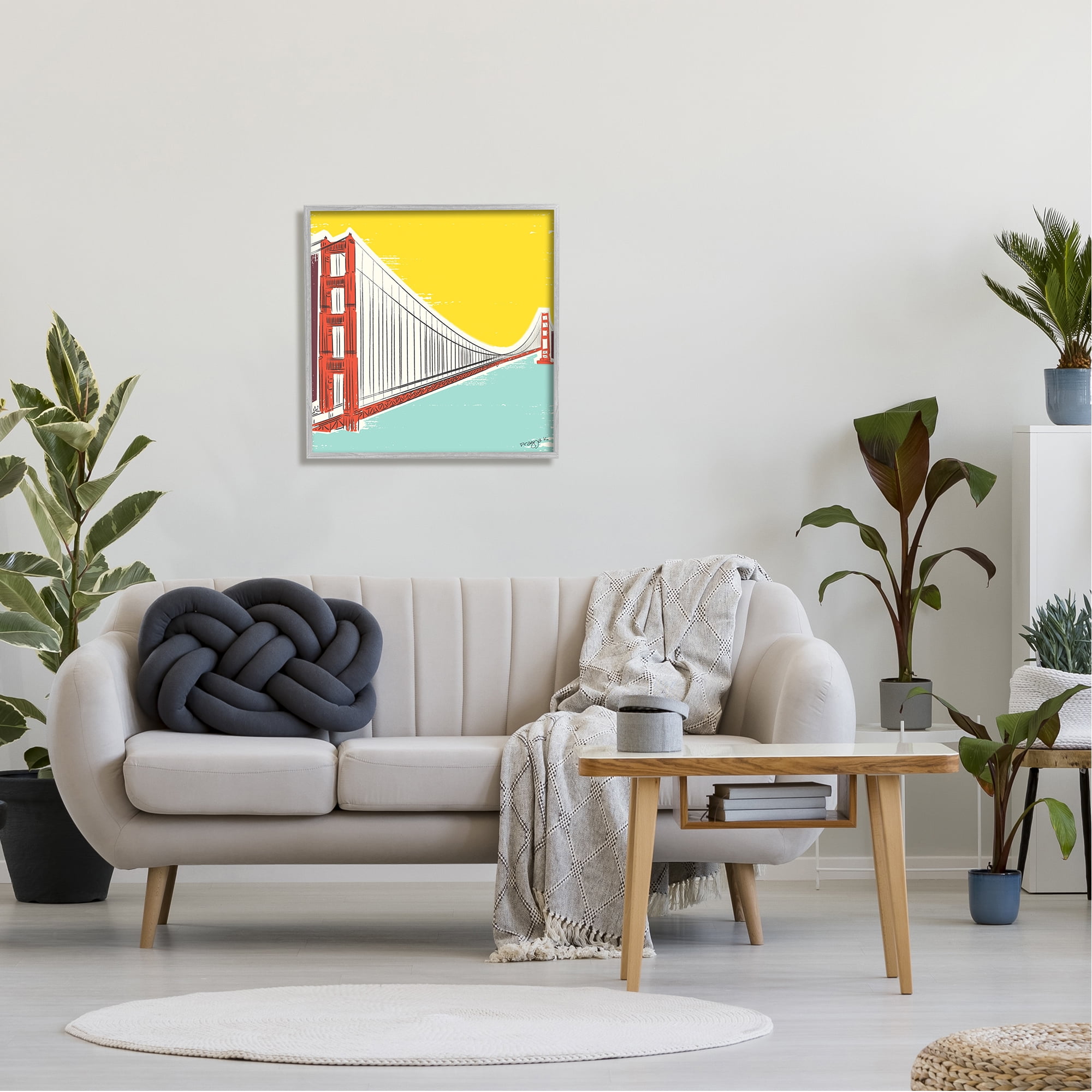 Stupell Industries Modern Industrial Bridge Landscape Painting Gray Framed Art Print Wall Art, 24 x 24