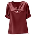 thumbnail image 4 of Tiweut Women Short Sleeve Shirts Satin Silk V Neck Loose Button Down Solid Color Tops, 4 of 4