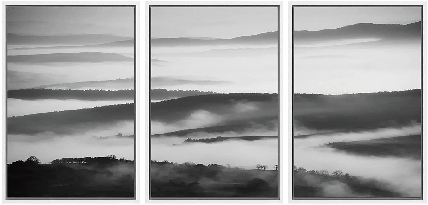 IDEA4WALL Framed Canvas Wall Art Foggy Mountain and Valley Landscape ...