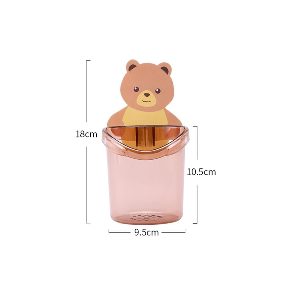 Cute Storage Box Suction Cup Bear Shaped Toothbrush Holder Cup Organizer  Toothpaste Rack Razor Stand PINK 