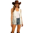 thumbnail image 1 of Fringe Vest Women Western Cowgirl 70s Hippie Hollow out Faux Suede Open Front Tassel Jacket Country Concert Tops, 1 of 3