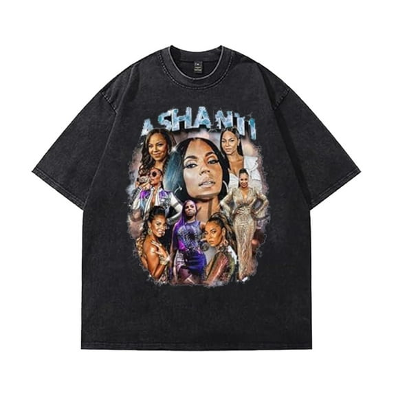 Ashanti Merch Washed T-shirt Retro Popular Short-sleeved Men And Women Summer Trend Tops