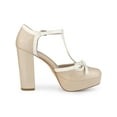 thumbnail image 3 of BLISSFUL STEP Valentine's Women's Platform T Strap Bow Vintage Block Heels Pumps Nude 9, 3 of 7