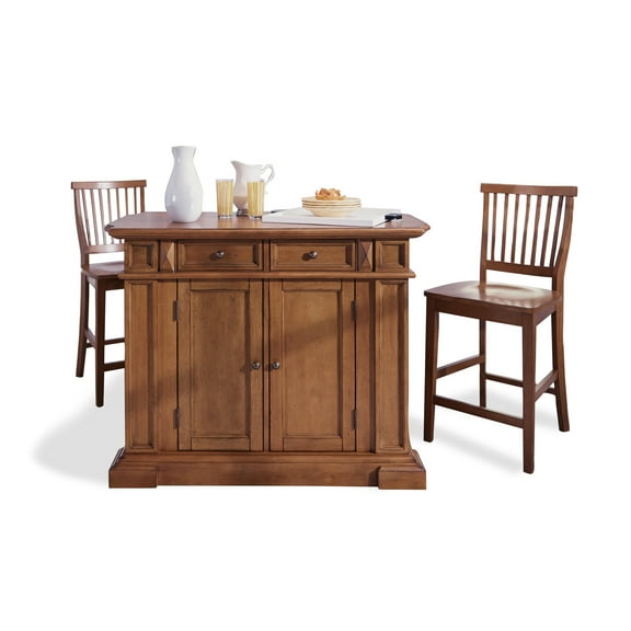 Homestyles Americana Wood Kitchen Island Set in Brown