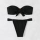 thumbnail image 4 of Trajes de baño Amzcrzy Tankini para mujer, bikini de control de abdomen para mujer, cintura alta, ajuste de cordón, bikinis, traje de baño fruncido, conjunto dividido, negro, M, 4 of 7