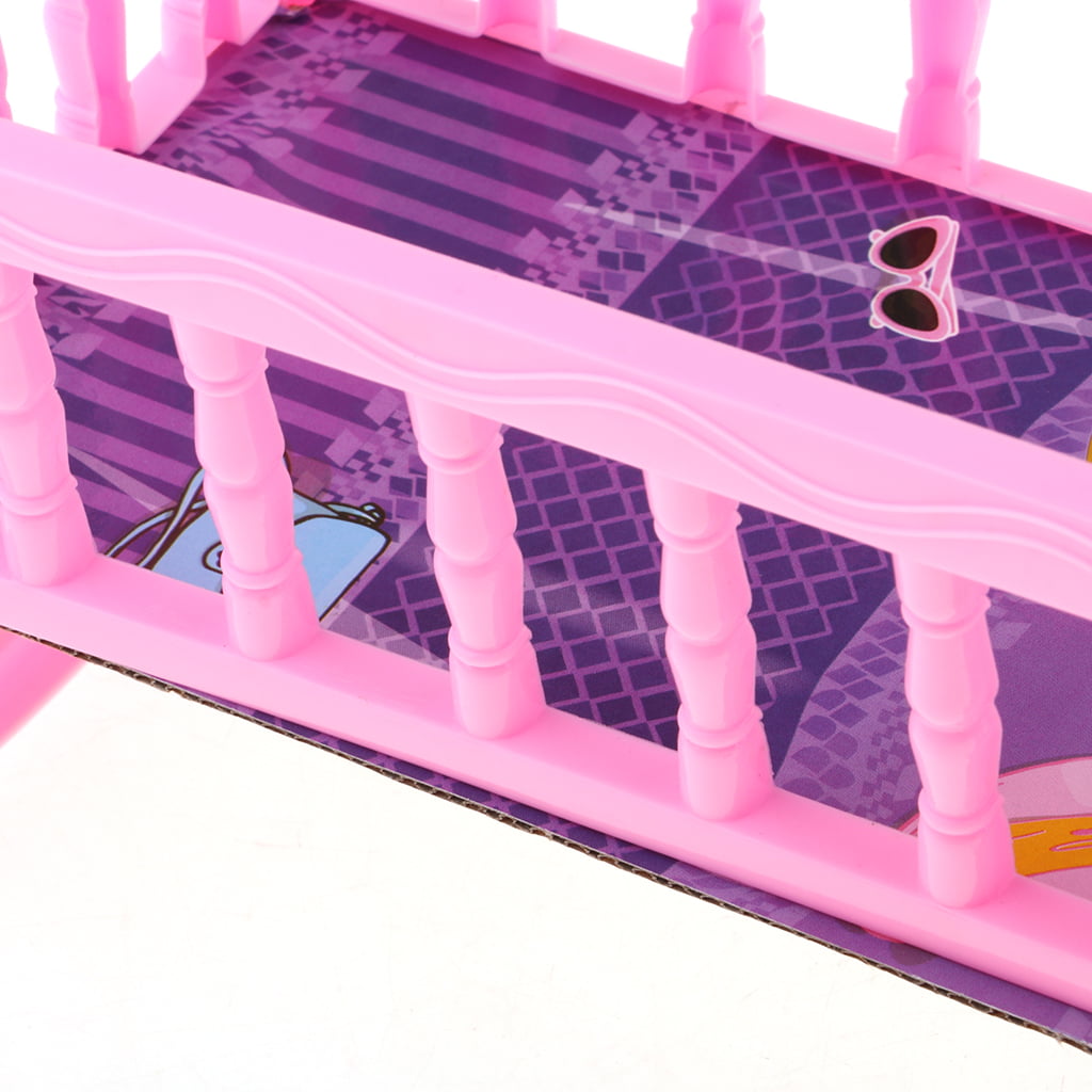2pcs Rocking Bed Nursery Cradle for 20cm Dolls Bedroom Furniture Gift Pink 
