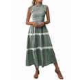 thumbnail image 2 of Women'S Summer Long Dress Casual Boho Striped Sleeveless Smocked Tiered Ruffle Sundress Dark Green S, 2 of 9