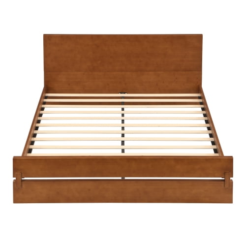 Euroco Wood Queen Size Platform Bed, Heavy-Duty Bamboo Bed Frame, Walnut Brown