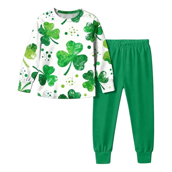 St. Patrick's Day Outfits for Boys Girls 2 Piece Joggers Set Printed Long Sleeve T Shirt And Pants Sweatsuits (15 Years, Green C)