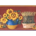 thumbnail image 1 of Tournesol et Verts en Pots Cerise Rouge Floral Bord Design Rétro, Rouleau 15' x 7'', 1 of 3