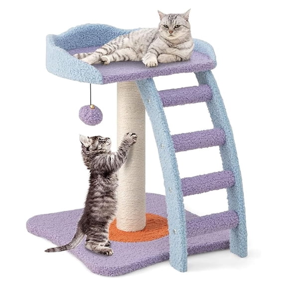 Small Cat Tree 19 Inch Modern Cat Tower for Indoor Cats - Blue Cat Condo with Scratching Post & Ladder