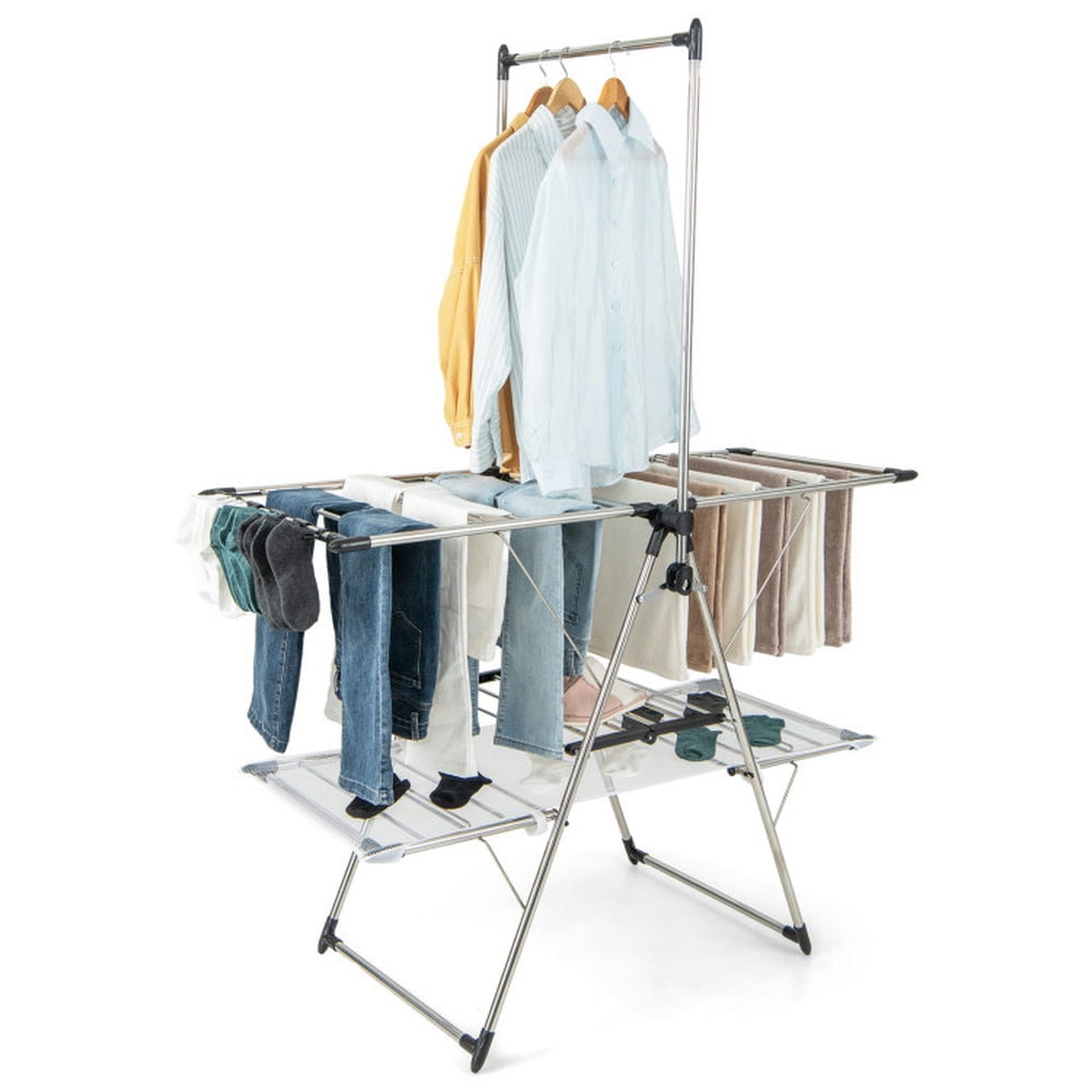 Finihen Drying Rack, Clothes Drying Rack, Large Foldable Clothes Drying Rack with Tall Hanging Bar, for Indoor, Outdoor, Silver Finihen Drying Rack, Clothes Drying Rack, Large Foldable Clothes Drying Rack with Tall Hanging Bar, for Indoor, Outdoor, Silver