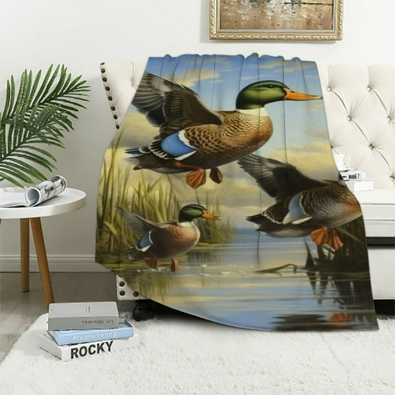 BCIIG Ducks Fish Marsh Warm Lightweight Blanket Soft Fleece Blankets Throw Blanket Living Rooms Sofa Decor Gifts Blanket All Seasons Long-Lasting Blanket for Camping Picnic Outdoor Activities 40x50in