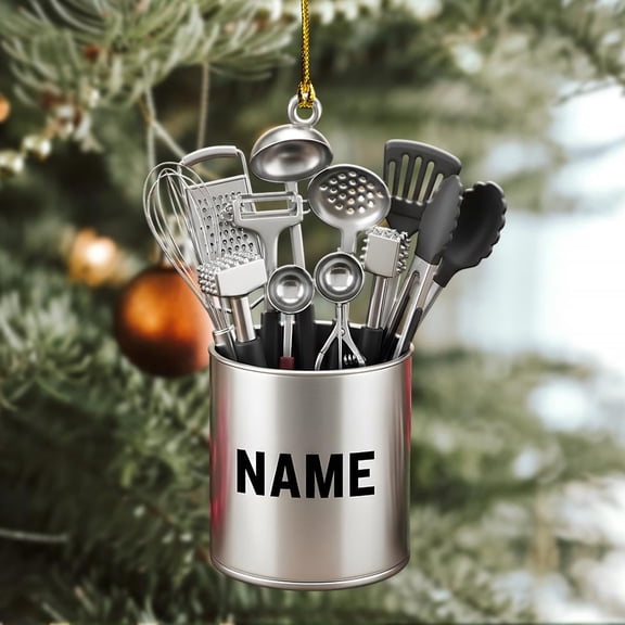 Personalized Kitchen Utensil Ornament with Name | Custom Christmas Gift for Chef | Acrylic Cooking Tool Tree Decor for Food Lovers