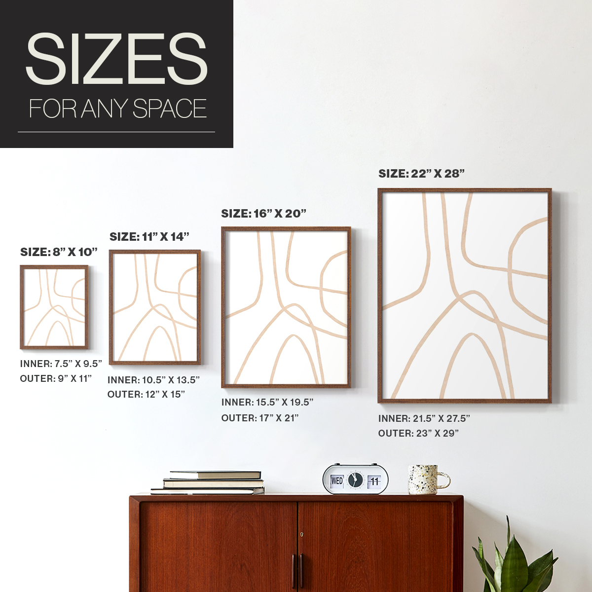 Clean Contour II Framed Print in Brown Solid Wood Framed Print No Nail Hanging