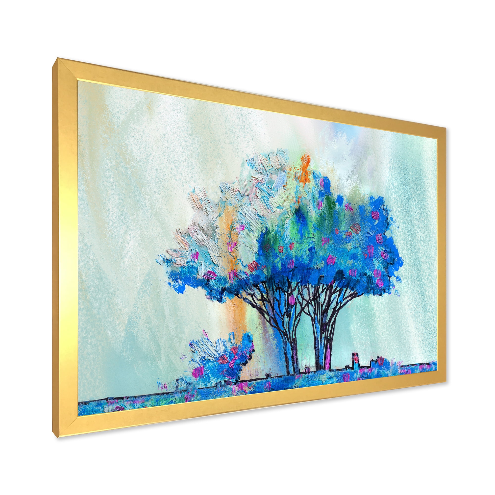 Designart 'Blue Coloured Tree Abstract Impression I' Modern Framed Art Print