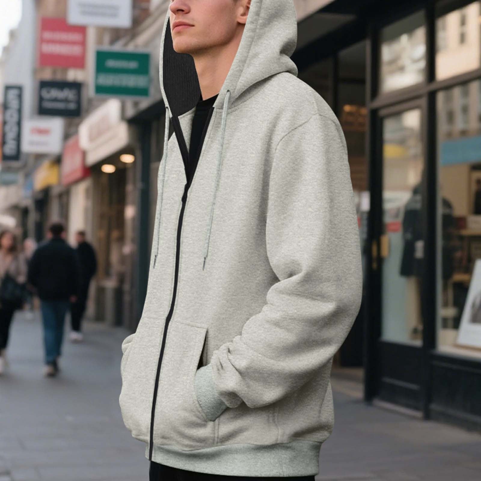 CFLVAEK Big and Tall Hoodies for Men Zippered Oversized Hoodie Sweatshirts Fall Winter Long Sleeve Hooded Jackets with Pockets Gray XL