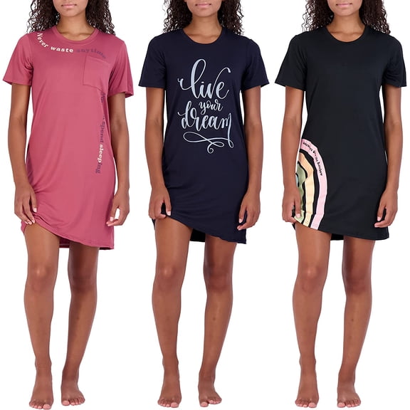 3 Pack: Women's Printed Nightshirt Short Sleeve Ultra-Soft Nightgown Sleep Dress (Available In Plus Size)