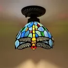 Enjoy D�cor Lamps 8-Inch Tiffany 1-Light Bronze Corded Electric Ceiling Light with Stained Glass Bowl