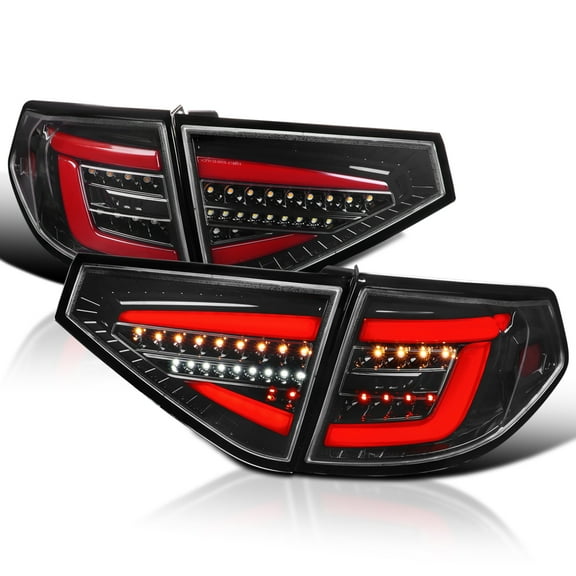 Spec-D Tuning Jet Black Sequential Tail Lights w/ Red LED Bar Compatible with 2008-2014 Subaru Impreza WRX Hatchback, Left   Right Pair Assembly